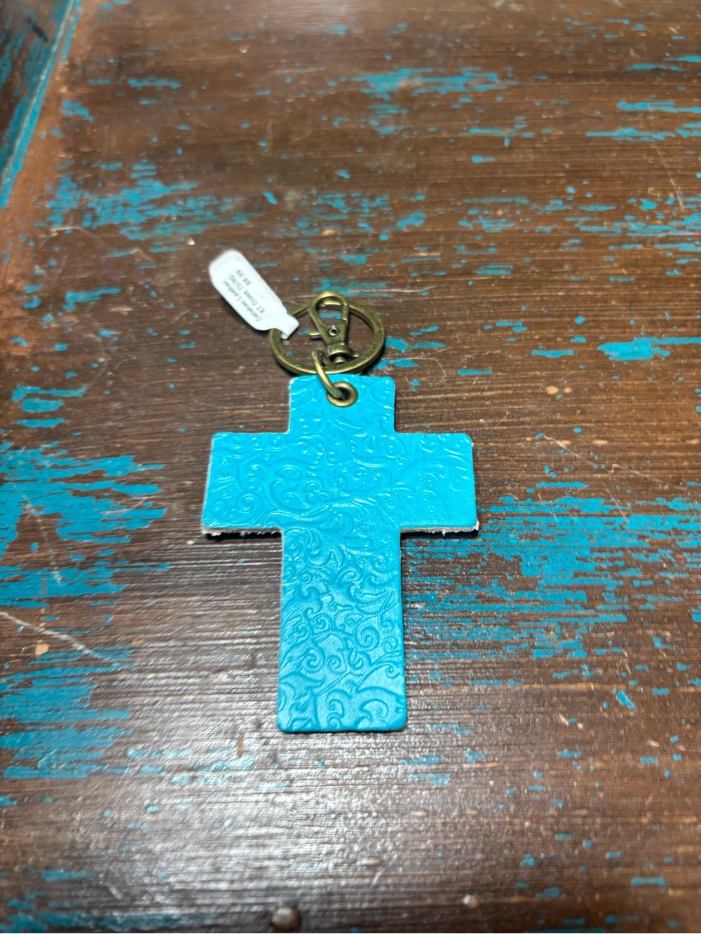 New Turquoise Embossed Cross Keychain Bag Charm